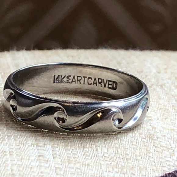 🌟SOLD!🌟 14KT White Gold Art Carved Ring 13.5 - Picture 6 of 7